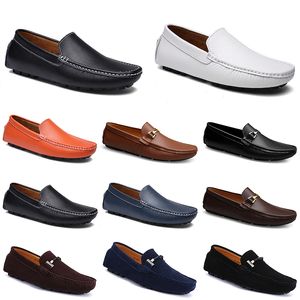 Designer de couro Doudou Mens Casual Driving Shoes Respirável Sola Macia Luz Tan Preto Marinho Branco Azul Prata Amarelo Cinza Masculino Flats Calçado All-Match Sapato Preguiçoso A011