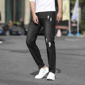 High Street Black Pants, Men's Trendy New Straight Perforated Jeans, Spring and Autumn