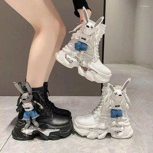 Casual Shoes High Top Woman Female Thick-soled Wedge Heel Lace-up Boots Cute Student Dad Cool And Dazzling Women's Sports