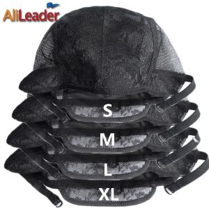 Haarnetze, beste XL/L/M/S verstellbare Webkappe für die Perückenherstellung, doppellagige Spitzen-Perückenkappen zum Verkauf, schwarze Haarnetz-Nylon-Perückenkappe, 10 Stück/Lot