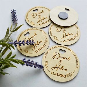 Personalized Name Circle Save The Date Wedding Favor Magnet Custom Rustic Wood Cutting Label Tag Party Engraved Invitations Gift 240323