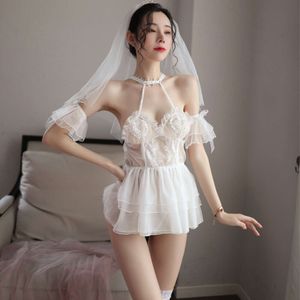 Fun Lingerie, Bridal Attire, Women's Passion Uniform, Lace Pure Sweet Wedding Dress, Sexy and Transparent Princess Set 2040