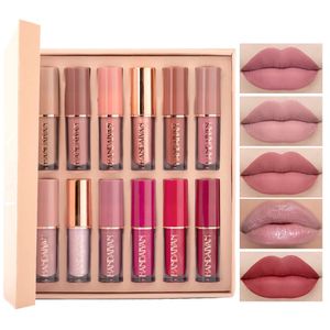 12st/Box Matte Liquid Lipstick High Shine Transparent Clear Lip Gloss Makeup Set Waterproof Long-Last Lipgloss Cosmetics 240315