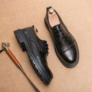 Casual Shoes Classic Brand Men's äkta läder Lace Up Loafers Business Groom's Wedding Anti Slip Free Delivery