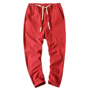 Men's Pants Cropped Summer Casual Fashion Solid Color Linen Thin Comfortable Breathable Cool Basic Straight