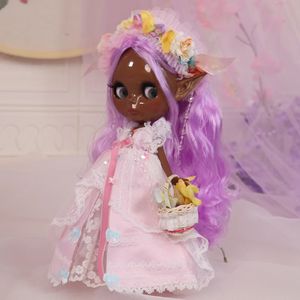Lodowe DBS Blyth lalka 16 BJD zabawka super czarny odcień skóry fioletowe włosy staw body Nobl7008 30 cm zabawki anime dziewczęta 240315
