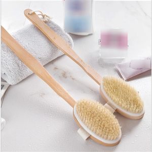 Badrum Borstar Långhandtag Bad Natural Borstles Borstar Exfolierande massager med trähandtag Dry Borsting Shower Tool 240312