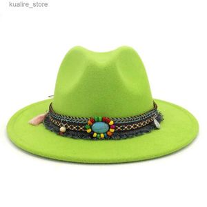 Chapéus de aba larga balde chapéus novo limão verde quente outono inverno chapéu de sol mulheres homens chapéu fedora clássico aba larga feltro festa igreja boné de lã l xl l240322