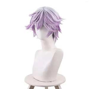 Fontes de festa Anime Paradox Live para Nayuta Cosplay Halloween Peruca Adulto Mulheres Resistentes ao Calor Roxo e Branco Diário Curly Curly Hairpieces