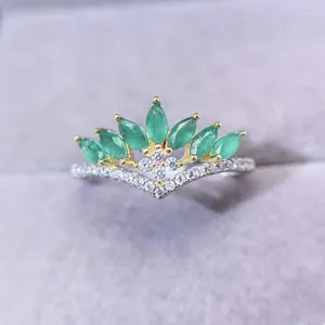 Cluster-Ringe, natürlicher echter grüner Smaragd-Ring, luxuriöser Kronen-Stil, 925er Sterlingsilber, 0,15 ct, 7 Stück, Edelstein, feiner Schmuck L231285