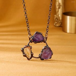 ペンダントネックレスYeevaa Vintage Natural Amethyst Citrine Raw Stone Necklaceブロンズブロンズチェーン