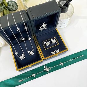 High Quality 925 Sterling Silver Phantom Butterfly Necklace Bracelet Ring Earrings Women's Luxury Set Fashion Brand Jewelry