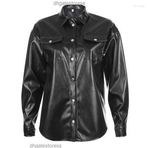 Womens Jackets 2023 Fashion Europe And America Sexy Locomotive Cool Girl Leather Shirt Metal Buckle Jacket Female Winter Blouse