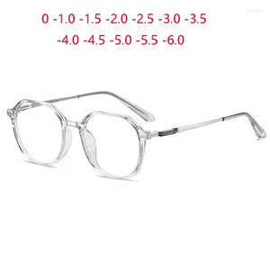 Sonnenbrille Transparent Grau Polygon Kurzsichtige Brille Damen Herren TR90 Oval Kurzsichtbrille Korrektionsbrille 0 -1,0 -1,5 bis -6,0