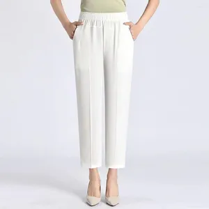Pantaloni da donna Pantaloni tinta unita femminile Pantaloni eleganti a vita alta casual con tasche rinforzate per le signore estive di streetwear