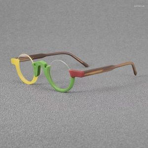 Montature per occhiali da sole Mezza montatura rotonda in fibra acetica da uomo Montatura per occhiali da lettura alla moda da donna con prescrizione personalizzata