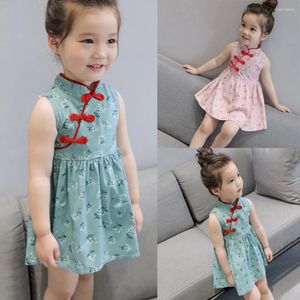 Flickaklänningar Telotuny Toddler Kids Baby Girls Sleeveless Floral Cheongsam Party Chinese Style Dress Outfits Spring Ches för 6m-5y