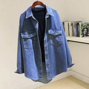 Bluzki damskie 2024 Vintage Denim Jackets koszule swobodne dzikie dżinsy płaszcze bluzki z długim rękawem bluzki żeńskie