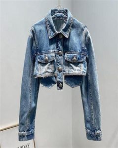 2021 Spring Autumn Women Korean Fashion Wild Decorative Buttons Double Pocket Jean Coat Short Singlebreasted Denim Jacket Y3781279270