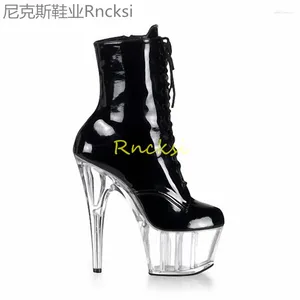 Botas 17cm de salto alto Europa e América Sexy Crystal Shoes Nightclub Pole Dancing Black Stiletto