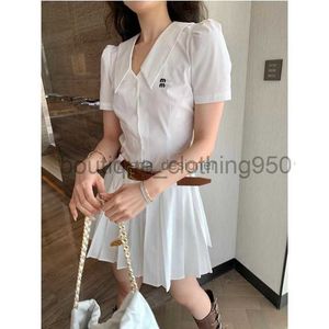 designer Dress Womens Shirts Luxury Casual Whitedress Classic Fashion Embroidered V-neck With Belt Pleated Dresses E-G3694