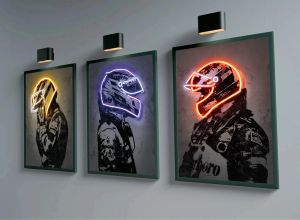 Calligrafia Neon Casco Poster Auto da corsa F1 Tela Pittura Formula 1 Pilota di auto Hamilton Immagini di arte della parete Soggiorno Decorazioni per la casa Cuadros