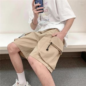 Shorts masculinos 2024 tendência de verão cinco quartos calças de algodão bolso gelo seda retro moda casual wear carga solta opcional a96