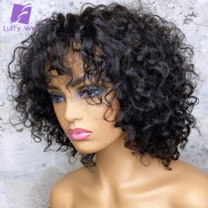 Wigs Short Curly Bob Human Hair Wigs with Bangs Brazilian Remy O Scalp Top Bang Wig Full 200density Glueless for Black Women Luffy