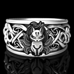 Vintage Nine Tailed Fox 14K White Gold Rings for Women Girls Viking Men Trendy Ring Jewelry Gifts Adjustable