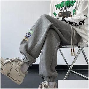 Calças masculinas cintura elástica baggy joggers moda streetwear homens coreano dstring banded para high street calças soltas y2k gota entregar ote7m