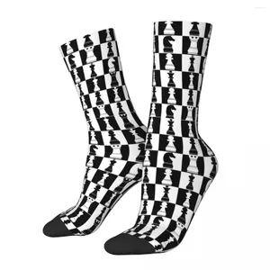 Women Socks Chess Board Strumpor Girls Black and White Soft Breattable Gothic Winter Cycling Anti Sweat Design Gift
