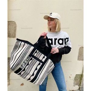 Yuanchang Womens 2024 New French IS Home Letter Stripe Pattern Large Capacity Casual Tote Bag
