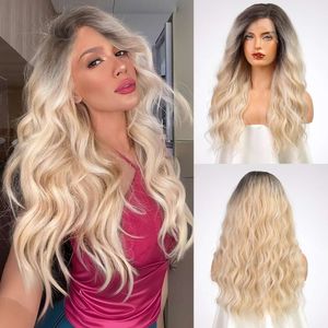 HAIRCUBE 13x4 Ombre Blonde with Highlight Side Parting Long Curly HD Lace Front Wig Pre Plucked Heat Resistant Synthetic Wigs for Women 26inch