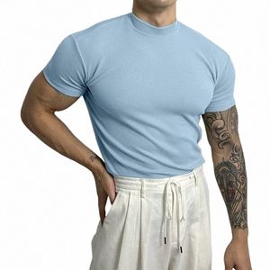 Incerun Men Tシャツソリッドカラータートルネック半袖男性ティートップスストリートウェアフィッティング2023夏のカジュアルカミゼタスS-5XL N9YF＃