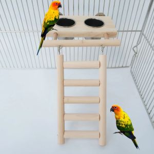 Supplies Bird Wood Platform With Ladder Bird Toy Stainless Steel Feeding Bird Bowl ParrotToys Cockatiel Parakeet Lovebird Conure Budgie