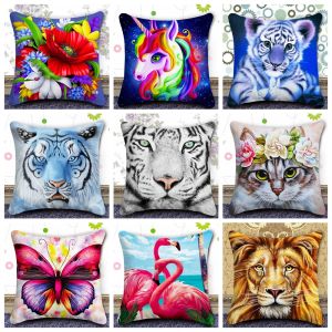 Stitch DIY Full Drill Animal Diamond Paintings Cushion Cover Butterfly Unicorn Tiger Lion Pattern Replacement Pillow Case Mosaic Decor