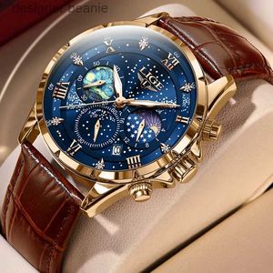 Armbandsur nya Lige Es Mens Top Luxury Casual Leather Quartz Mens Business Watch Mens Sports Waterproof Date Chronographc24325
