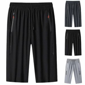 Fi Shorts esportivos casuais masculinos, cintura elástica, bolso com zíper, secagem rápida, casual, respirável, fitn solto, perna larga, calças masculinas o5eK #