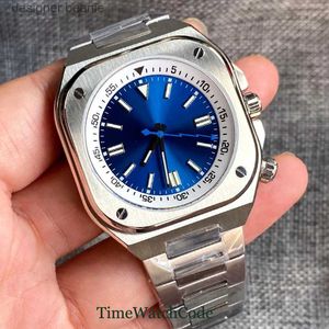Wristwatches Tandorio automatic mens 42mm NH35 sports square shell spherical glass blue dial rotating Chter ring screw lower crownC24325