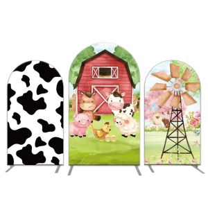 Gardiner Cow Prints Farm Birthday Arch Cover Chiara Bakgrundsgrunder Windmill Barn Vägg Foto Bakgrund för barn Baby Shower Party Decoration