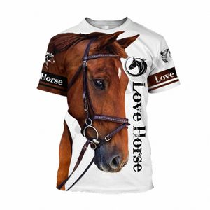 FI Ny Hot 3D Animal Horse Print T-shirt för herr- och kvinnors hästkapplöpning Harajuku Streetwear Kort ärm överdimensionerade toppar i1AA#