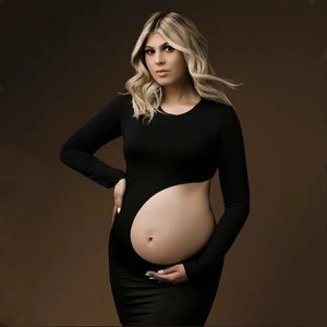 Hollow Out Stretchy Pregnant Woman Vestidos For Pography Long Sleeve Maternity Po Shoot Dress 240321