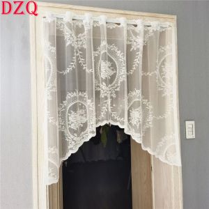 Curtains Arched Lace Door Curtain for Living Room Flowers Wave White Lace Tulle Curtains for Kitchen Partition #A483