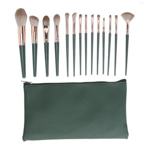 Makeup Sponges Synthetic Brushes Set Powder Concealer Blush Brush Eye Shadows With Green Storage Bag