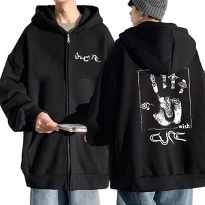 rock Band The Cure Wish Print Zipper Hoodies Sweatshirt Harajuku Oversized Gothic Hip Hop Fleece Men Zip Up Hoodie Jacket Unisex i1gv#