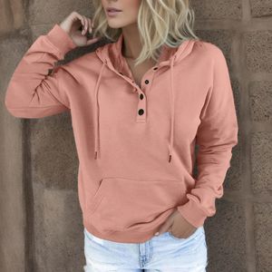 Tasca lunga con cappuccio e coulisse per maniche da donna Felpe con cappuccio Felpe con collo Pullover Casual Bottone a V Extra 240313