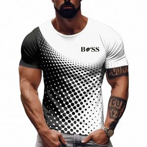 2024 Summer New Busin 캐주얼 남자 티셔츠 보스 폴카 도트 3D 프린트 대형 스트리트 FI 라운드 넥 남자의 짧은 슬리브 Y2K R8HQ#