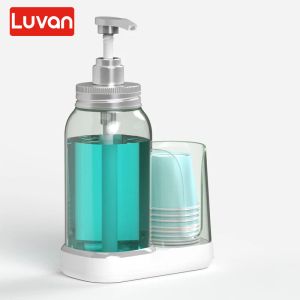 Dispenser Dispenser per collutorio da 750 ml con portabicchieri Bagno Lavabo Collutorio in plastica Sapone Dispenser liquido Pompa Conservazione ricaricabile