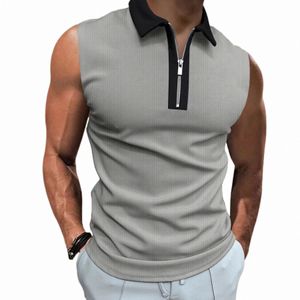 2023 NYA SOMMER SLEEVEL TANK TOP Sports Shirt Fitn Training Sports Top Men's Polo Neck Zipper Casual Fitn Apparel 52U3#