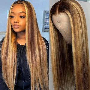 Highlight Wig Human Hair Colored 30 Inch Honey Blonde Straight Lace Front Wig Pre Plucked Wigs for Women 13x4 Lace Frontal Wig